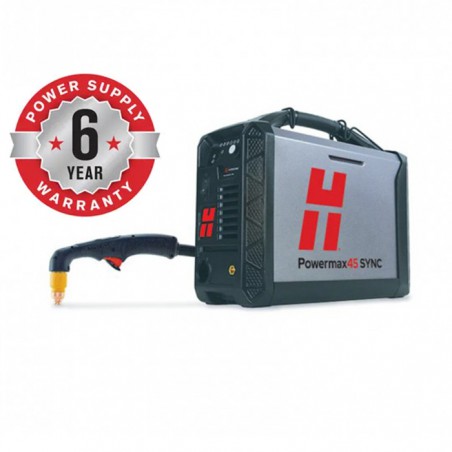Découpeur plasma Hypertherm Powermax 45 sync system, 400V triphasé avec torche manuelle 75 degrés et port CPC 088144 ou 088146